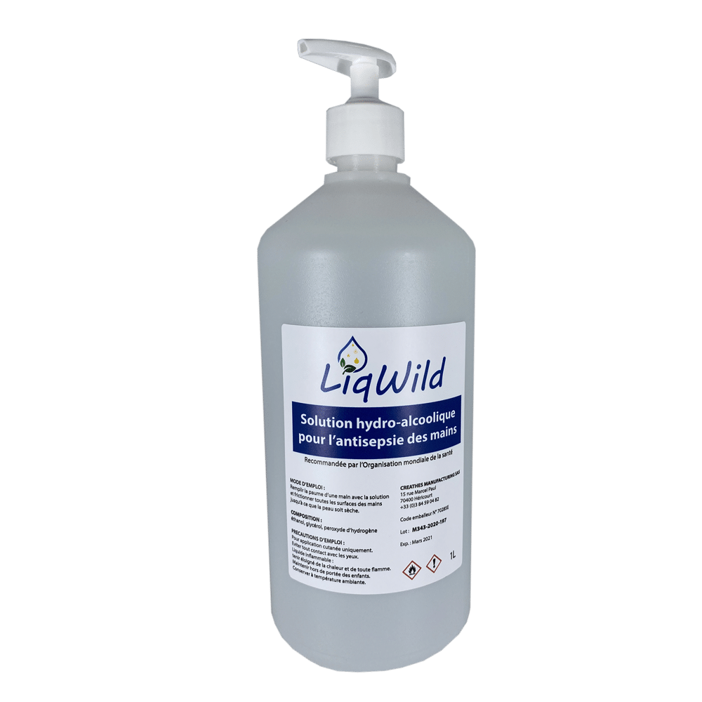 LIQWILD Solution hydroalcoolique SHA Flacon pompe 1L