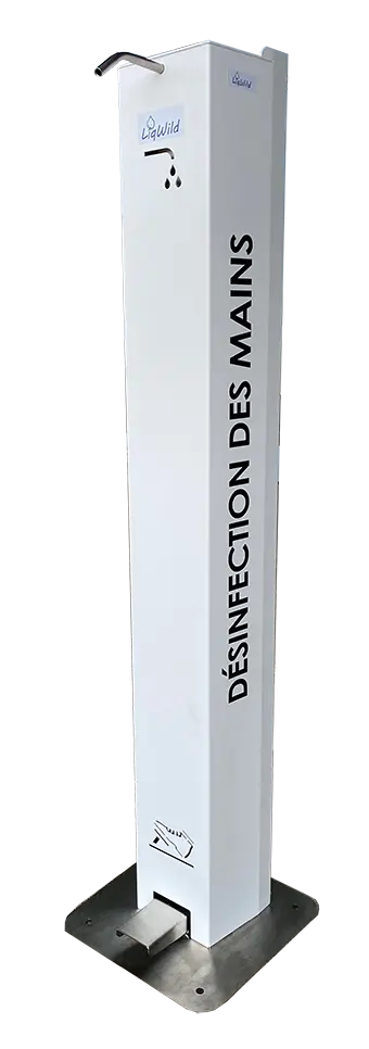 Dispenser sur pied en inox de gel hydroalcoolique